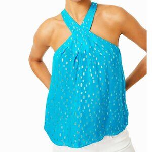 👀NWT - Lilly Pulitzer Rori Halter top tie neck - M Culumus Blue